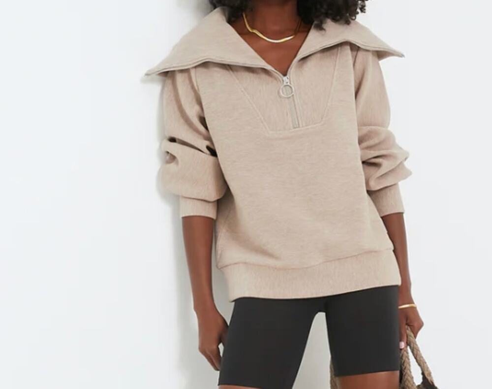 Varley Taupe Marl Vine Half Zip XXS Tan Sweatshirt Sweater Top